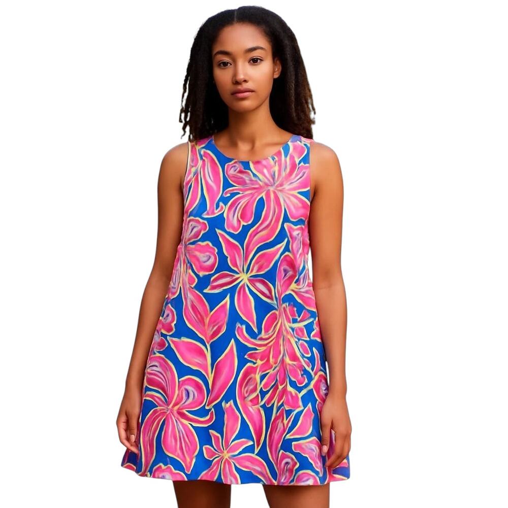 Lilly Pulitzer Jackie Silk Shift Dress Resort‎ Navy Banana Flambe  Size XXS